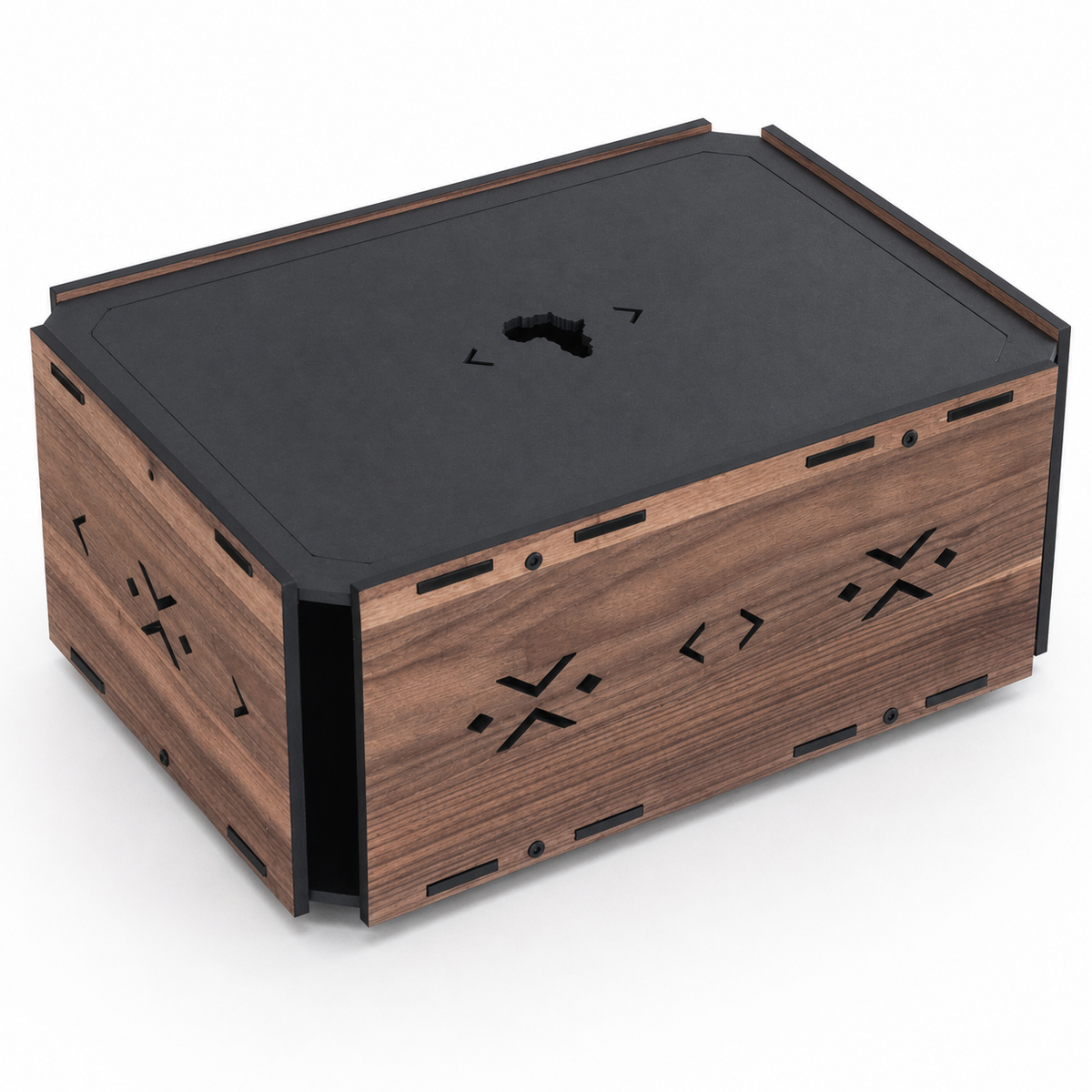 Africa Keepsake Box in Walnut veneer with removable black lid and precision-cut details