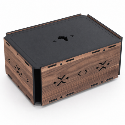 Africa Keepsake Box in Walnut veneer with removable black lid and precision-cut details