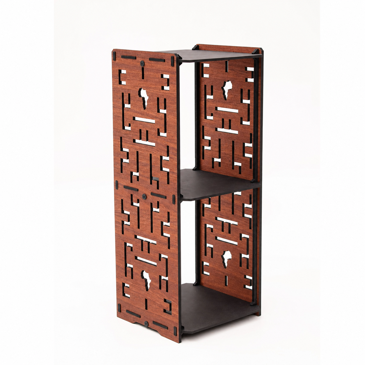 Maze Tower Side Table Set in Mahogany veneer